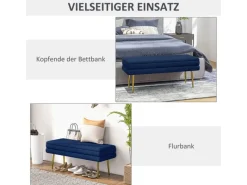 Online HOMCOM Sitzbank Polsterbank Stauraum Samtoptik Bettbank 100 x 37 x 42 cm Blau