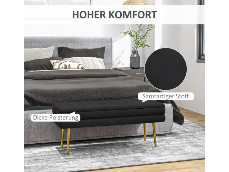 HOMCOM Sitzbank Polsterbank mit Stauraum Samtoptik 100 x 37 x 42 cm