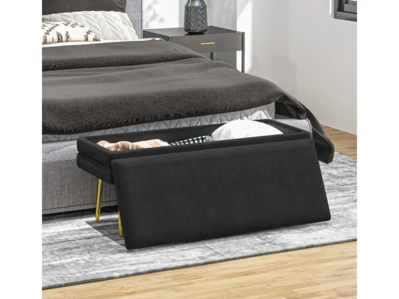 HOMCOM Sitzbank Polsterbank mit Stauraum Samtoptik 100 x 37 x 42 cm