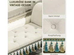 Discount HOMCOM Sitzbank Samtoptik mit Holzbeine bis 150 kg Belastbar Beige