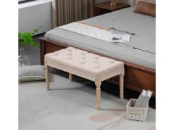 HOMCOM Sitzbank Vintage mit Knöpfen Leinenoptik 80 x 40 x 43cm Beige