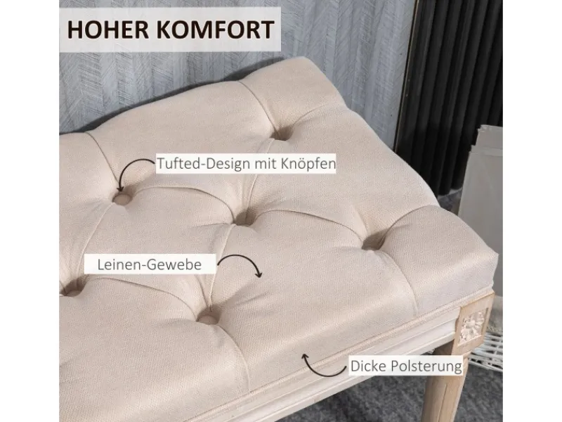 HOMCOM Sitzbank Vintage mit Knöpfen Leinenoptik 80 x 40 x 43cm Beige