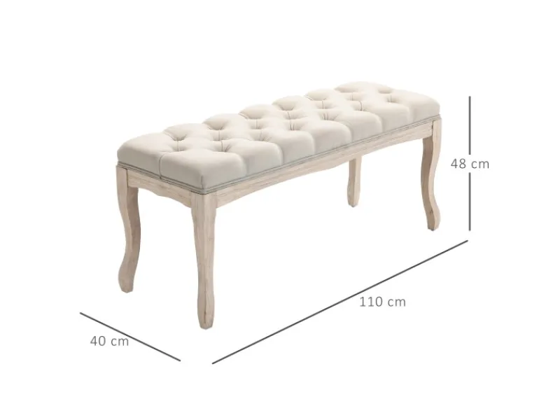 Sale HOMCOM Sitzbank Vintage Schlafzimmer Gummiholz Leinen Beige 110 x 40 x 48 cm