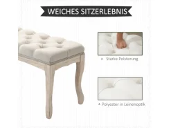 Sale HOMCOM Sitzbank Vintage Schlafzimmer Gummiholz Leinen Beige 110 x 40 x 48 cm