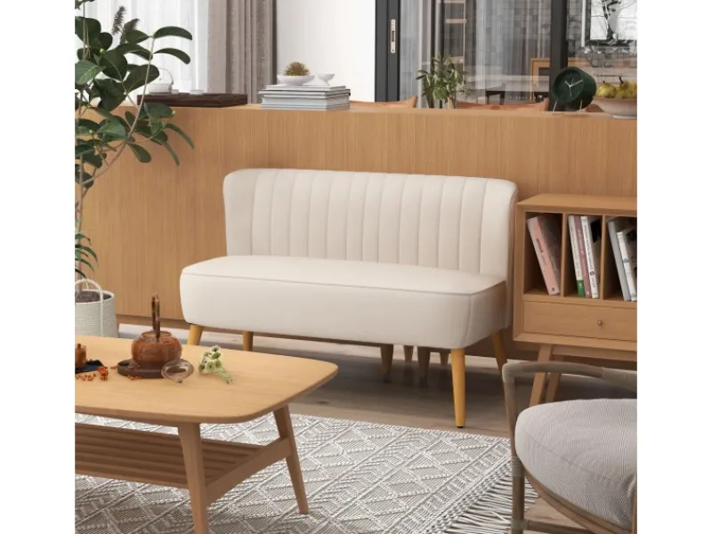 HOMCOM 2-Sitzer Stoffsofa Holz Samtartiges 117 x 56,5 x 77 cm