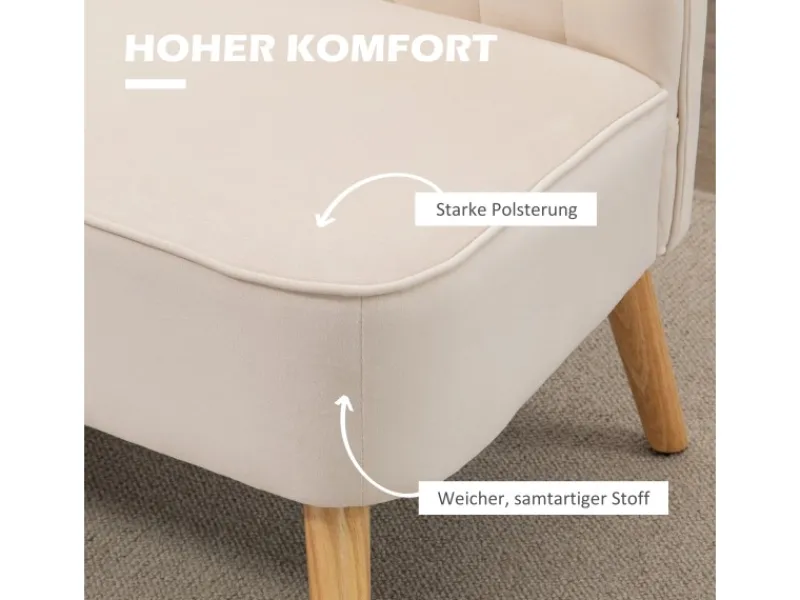 HOMCOM 2-Sitzer Stoffsofa Holz Samtartiges 117 x 56,5 x 77 cm