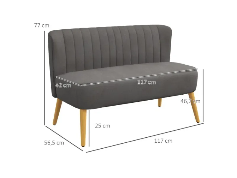 HOMCOM 2-Sitzer Stoffsofa Holz 117 x 56,5 x 77cm