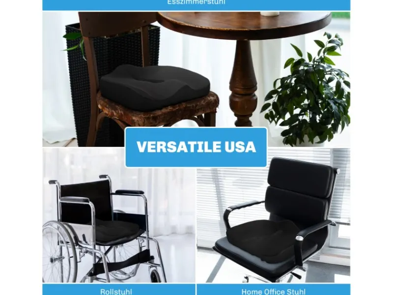 HOMCOM Sitzkissen Orthopädisches Polyester Schwarz 44L x 39B x 13H cm