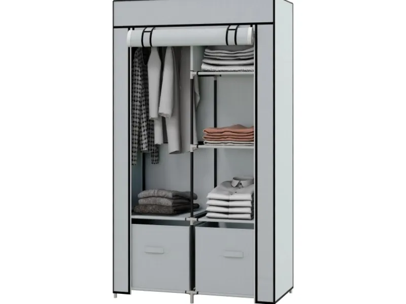 HOMCOM Stoffschrank mit 5 Fächern Reißverschluss Hellgrau 83 x 42,5 x 162,5 cm