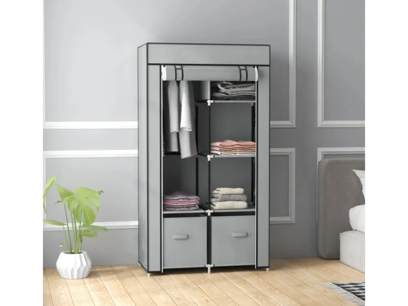 HOMCOM Stoffschrank mit 5 Fächern Reißverschluss Hellgrau 83 x 42,5 x 162,5 cm