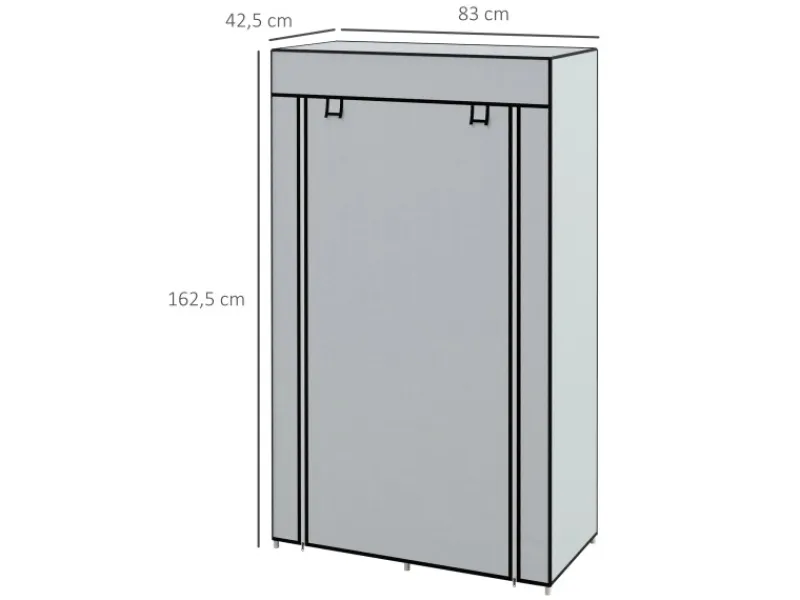 HOMCOM Stoffschrank mit 5 Fächern Reißverschluss Hellgrau 83 x 42,5 x 162,5 cm