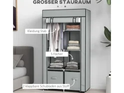 HOMCOM Stoffschrank mit 5 Fächern Reißverschluss Hellgrau 83 x 42,5 x 162,5 cm