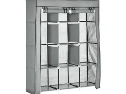 HOMCOM Stoffschrank mit Kleiderstangen 8 Ebenen Faltbar Hellgrau 125x43x162,5cm