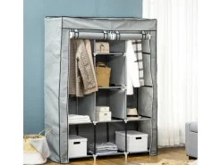 HOMCOM Stoffschrank mit Kleiderstangen 8 Ebenen Faltbar Hellgrau 125x43x162,5cm