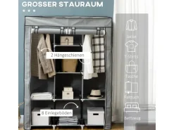 HOMCOM Stoffschrank mit Kleiderstangen 8 Ebenen Faltbar Hellgrau 125x43x162,5cm