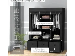 Discount HOMCOM Stoffschrank mit Kleiderstangen Schubladen Faltbar Schwarz 125x43x162,5cm