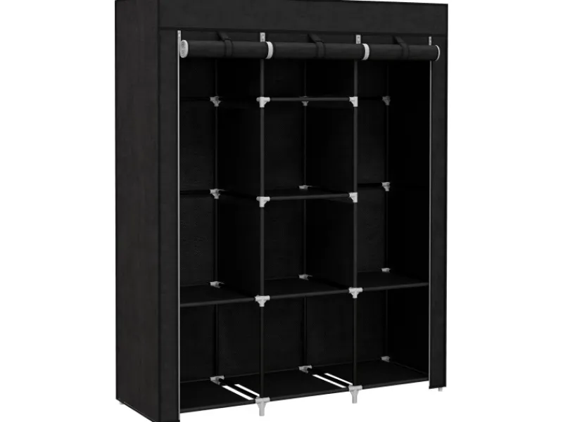 Discount HOMCOM Stoffschrank mit Kleiderstange 8 Ebenen Faltbar Schwarz 125 x 43 x162,5cm