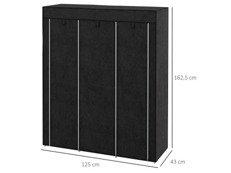 Discount HOMCOM Stoffschrank mit Kleiderstange 8 Ebenen Faltbar Schwarz 125 x 43 x162,5cm