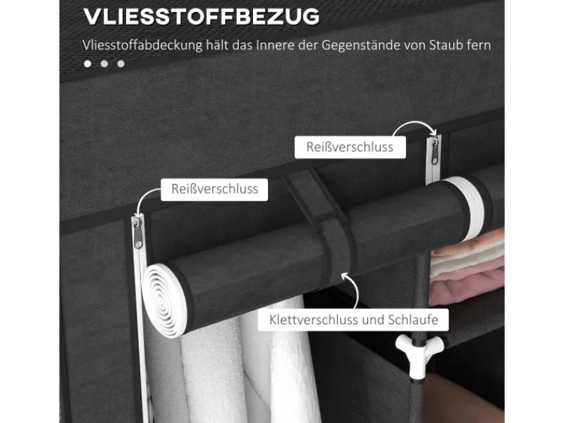 Discount HOMCOM Stoffschrank mit Kleiderstange 8 Ebenen Faltbar Schwarz 125 x 43 x162,5cm