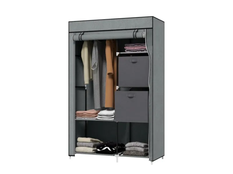 HOMCOM Stoffschrank mit Schubladen Reißverschluss Dunkelgrau 102 x 42,5 x162,5cm