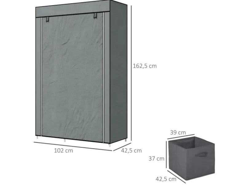 HOMCOM Stoffschrank mit Schubladen Reißverschluss Dunkelgrau 102 x 42,5 x162,5cm