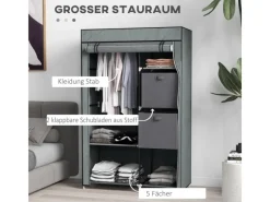 HOMCOM Stoffschrank mit Schubladen Reißverschluss Dunkelgrau 102 x 42,5 x162,5cm