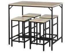 HOMCOM 5-Teiliges Bartisch-Set Eiche Schwarz 100 x 60 x 88 cm