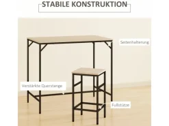 HOMCOM 5-Teiliges Bartisch-Set Eiche Schwarz 100 x 60 x 88 cm