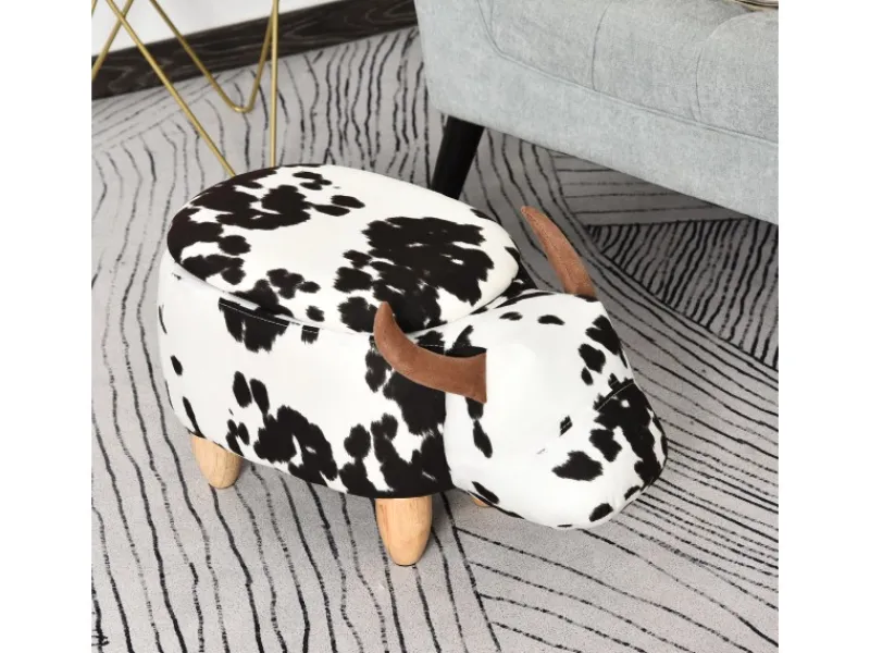 HOMCOM Tierhocker mit Stauraum Schweinchen Fußbank Schwarz Weiß 62 x 35 x 36cm