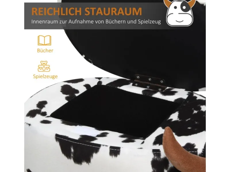 HOMCOM Tierhocker mit Stauraum Schweinchen Fußbank Schwarz Weiß 62 x 35 x 36cm