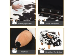 HOMCOM Tierhocker mit Stauraum Schweinchen Fußbank Schwarz Weiß 62 x 35 x 36cm