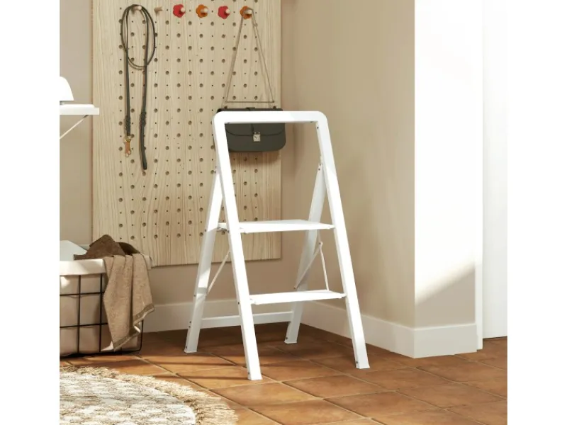 Outlet HOMCOM Trittleiter Aluminium 49,5L x 41,5B x 82,6H cm Weiß