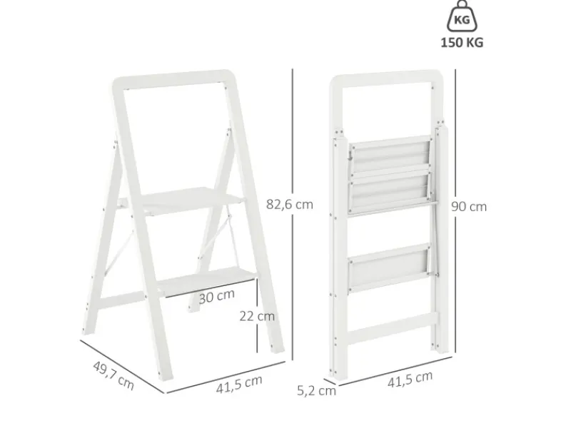 Outlet HOMCOM Trittleiter Aluminium 49,5L x 41,5B x 82,6H cm Weiß