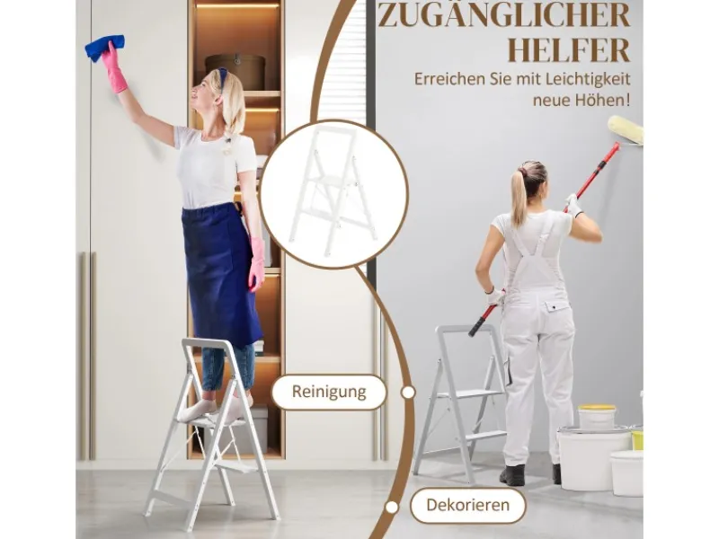 Outlet HOMCOM Trittleiter Aluminium 49,5L x 41,5B x 82,6H cm Weiß