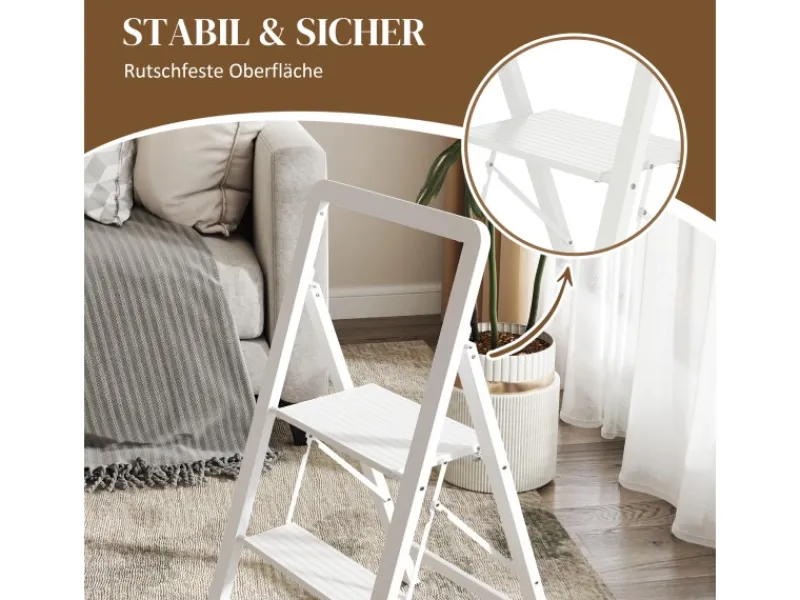 Outlet HOMCOM Trittleiter Aluminium 49,5L x 41,5B x 82,6H cm Weiß