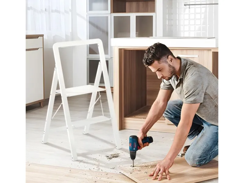 Outlet HOMCOM Trittleiter Aluminium 49,5L x 41,5B x 82,6H cm Weiß