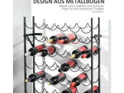 HOMCOM Weinregal Weinständer 60 Flaschen Wandbefestigung Metall Schwarz