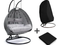 Discount Home Deluxe Hängesessel Twin aus Polyrattan mit Regenabdeckung Grau