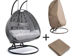Discount Home Deluxe Hängesessel Twin aus Polyrattan mit Regenabdeckung Grau