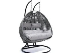 Discount Home Deluxe Hängesessel Twin aus Polyrattan mit Regenabdeckung Grau