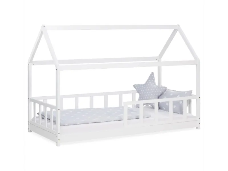 Homestyle4u Bodenbett 90x200 mit Lattenrost in Weiß 2385