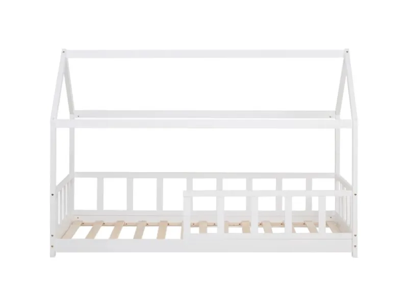 Homestyle4u Bodenbett 90x200 mit Lattenrost in Weiß 2385