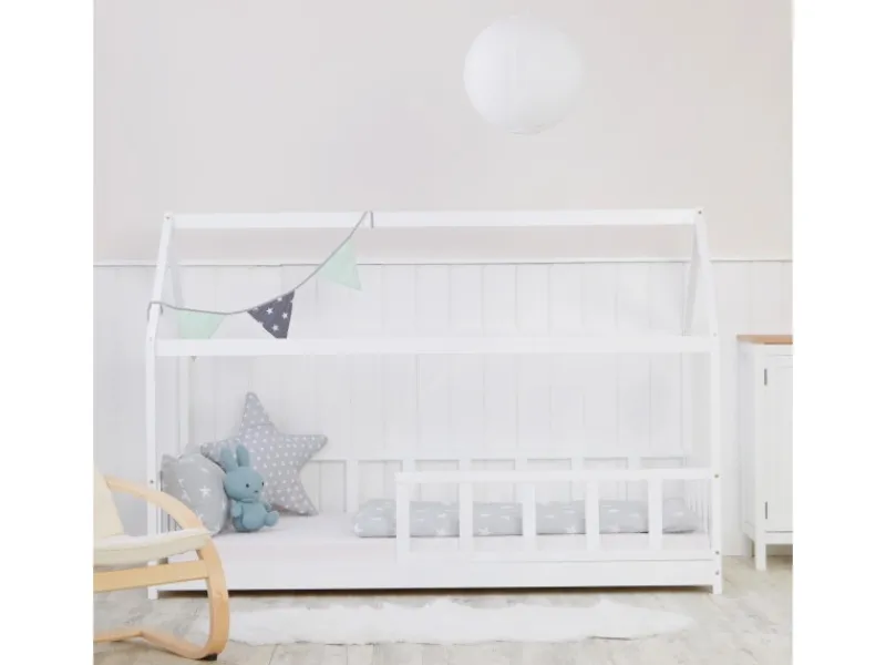 Homestyle4u Bodenbett 90x200 mit Lattenrost in Weiß 2385