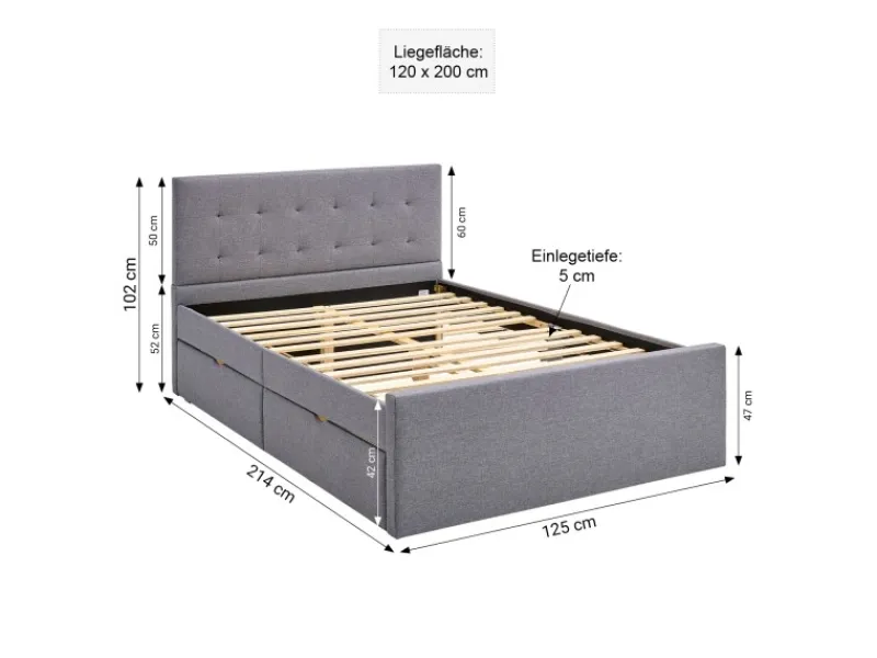 Homestyle4u Doppelbett 120x200 Polsterbett in 1979