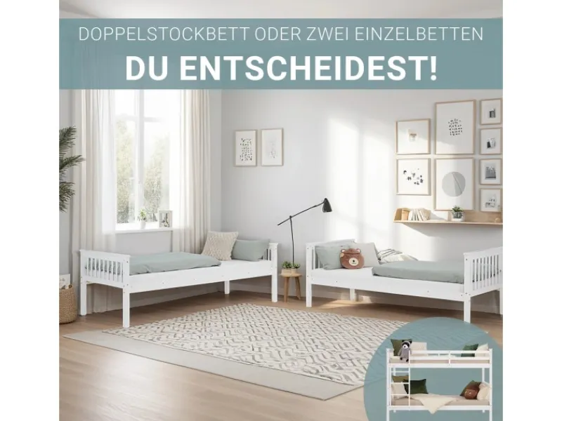 Homestyle4u Etagenbett für Kinder Hochbett Weiß 90x200 cm 2882