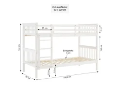 Homestyle4u Etagenbett für Kinder Hochbett Weiß 90x200 cm 2882