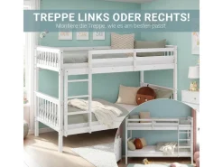 Homestyle4u Etagenbett für Kinder Hochbett Weiß 90x200 cm 2882