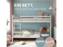 Homestyle4u Etagenbett für Kinder mit Matratzen Hochbett Weiß 90x200 cm 3052