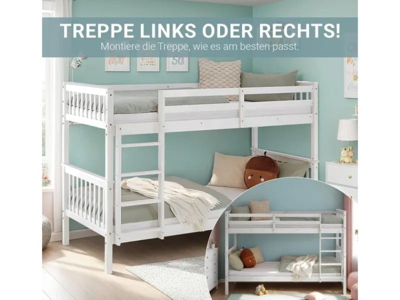 Homestyle4u Etagenbett für Kinder mit Matratzen Hochbett Weiß 90x200 cm 3052