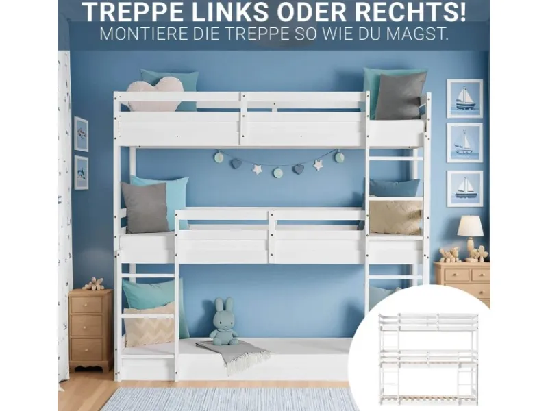 Best Homestyle4u Etagenbett 90x200 cm in Weiß 1978
